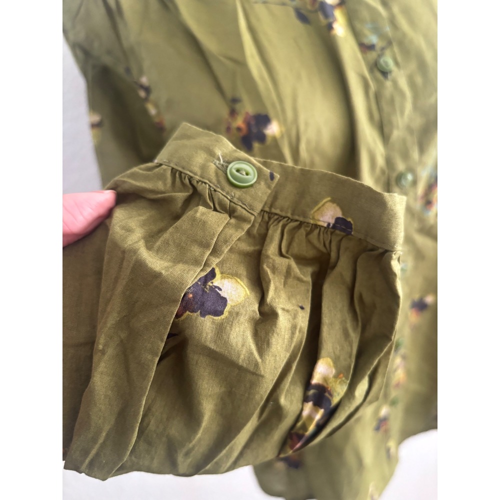 a.n.a‎ Button Up Blouse Large Olive Green Floral Cotton Band Collar NWT - Picture 10 of 10
